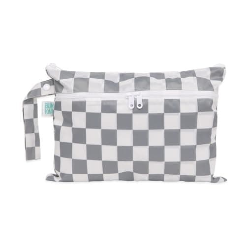 Bumkins Waterproof Wet Dry Clutch Bag for Baby Travel Swim Suit Cloth Diapers Pump Parts Pool Gym Clothes Toiletry Strap to Stroller Daycare Zip Reusable Bag Packing Pouch Gray Check