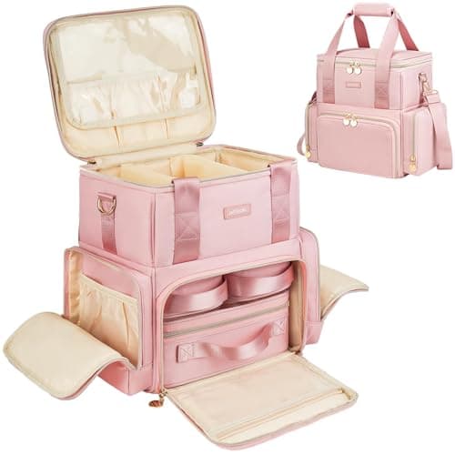 Jaffzora Extra Large Makeup Bag,4 in 1 Cosmetic Storage Organizer Travel Case with Detachable Pouches and Dividers,Pink