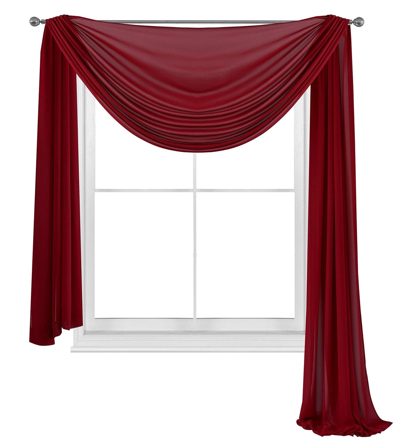 WPM Burgundy Color Extra Long Sheer Window Scarf Valance. 38”W x 216”L Valances Voile Swag for Windows- Living Room, Kitchen, Wedding Arches, Bedroom Décor, Events. Fully Stitched and Hemmed