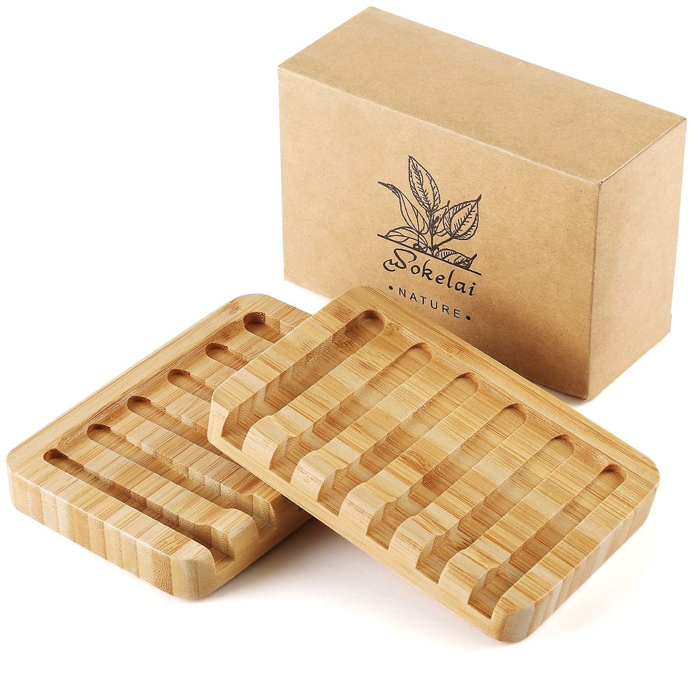 Shampoo Bar Holder Bamboo Soap Dish for Shower Wood Soap Dishes Wooden Soap Saver Tray Stand Self Draining Travel Soap Container Case for Bathroom Kitchen Bath Tub Razor Sponges Waterfall Drain 2 PCS