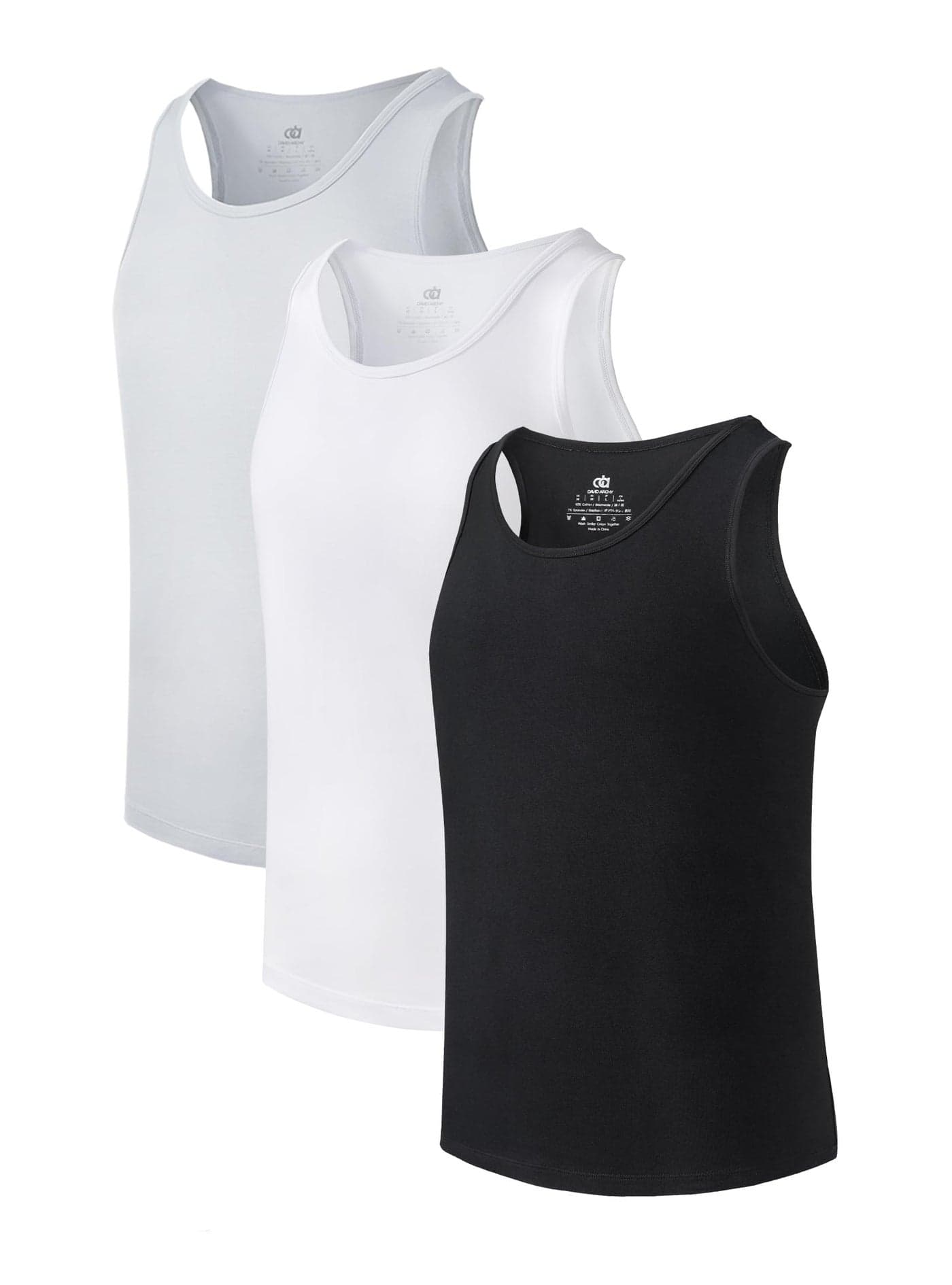 DAVID ARCHY Men's Tank Top Bamboo Rayon Undershirts Tank Shirt Moisture-Wicking A-Shirt for Men, 3-Pack (M, Black/White/Light Gray)