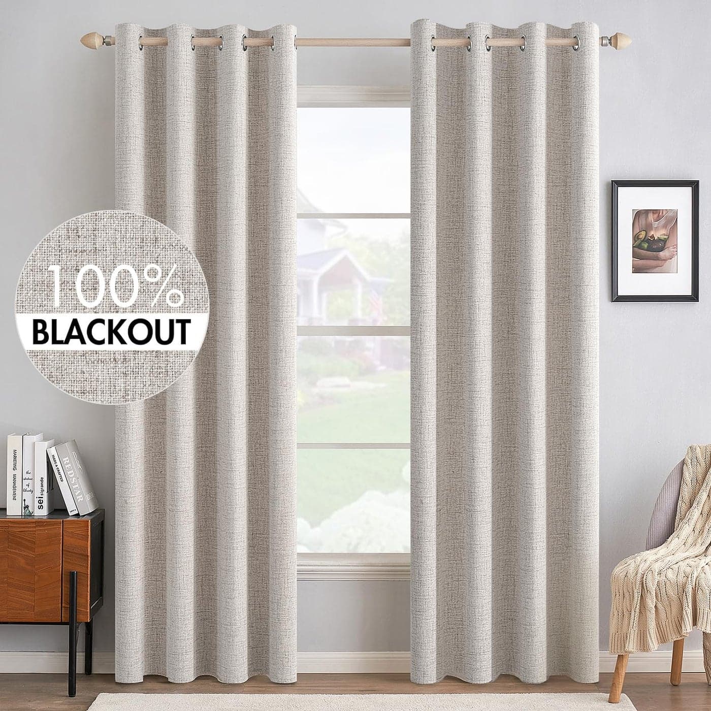 MIULEE 100 Blackout Polyester Textured Curtains for Bedroom Solid Thermal Insulated Ivory Grommet Room Darkening Curtains Drapes Luxury Decor for Living Room Nursery 52 x 90 Inch 2 Panels