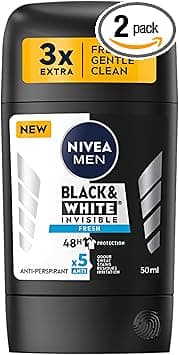 NIVEA Men stick invisible black and white fresh 48hour protection antiperspirant soft texture smooth application special patented technology pack of 2 2 x 50 ml