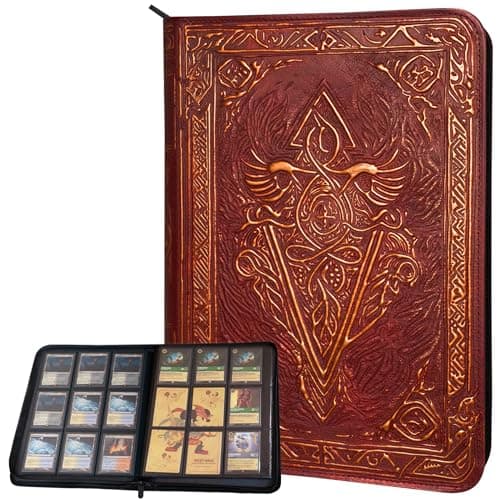 Trading Card Binder 9 Pocket Album w Zipper 360 Side Loading Folder for TCG 3D PU Leather For MTG Disney Lorcana Trading Card Game Magic The Gathering Pokemon Book Accessories Gift Red