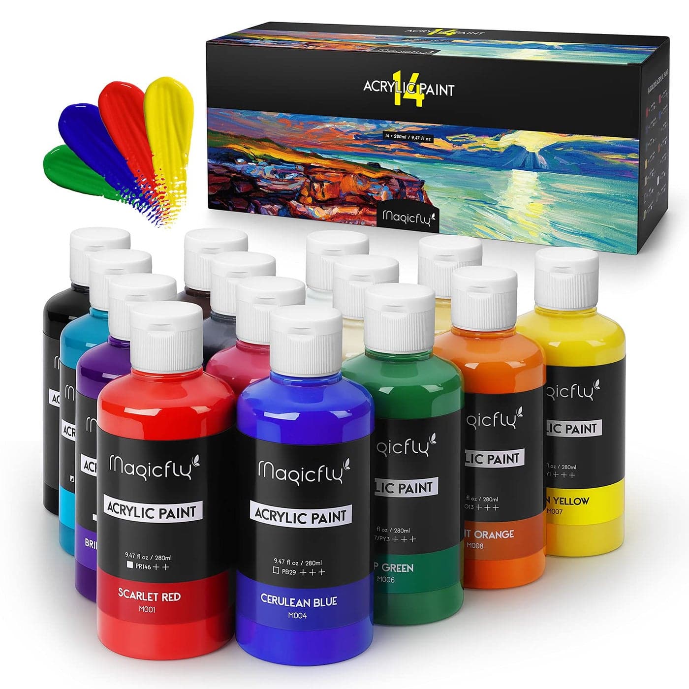 Magicfly Acrylic Paint Set 280ml 947oz 14 Colors Large Bulk Acrylic Paints Art Painting Supplies Craft Paint for Artists or Beginners on Canvas Ceramic