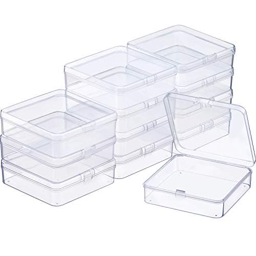 SATINIOR 12 Pack Beads Organizer Box Clear Plastic Beads Storage Containers Box with Hinged Lid for Bracelet Making DIY Jewelry Craft Nail (3.70 x 3.70 x 1.18 Inch)