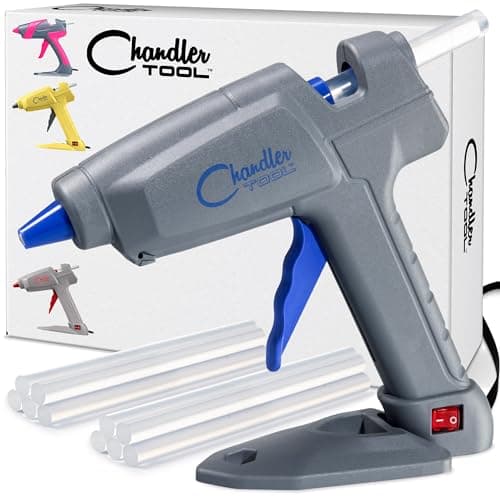 Chandler Tool Full Size Hot Glue Gun And Sticks Set for Crafts and DIY Pistola De Silicona Caliente Inalambrica Complete Heavy Duty Hot Glue Gun Kit With 10 Jumbo Glue Sticks (Pink/Grey)
