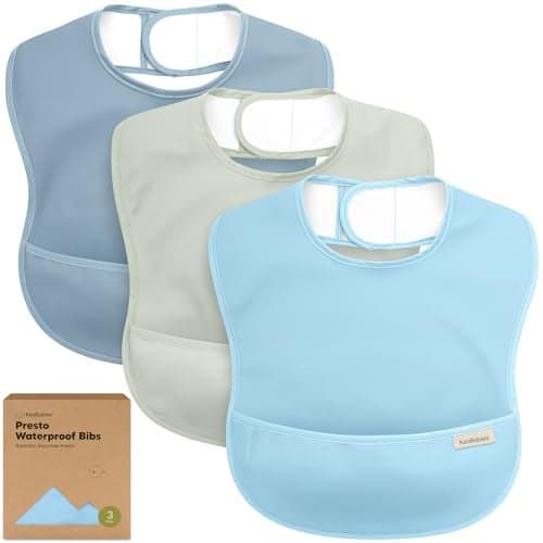 3-Pack Waterproof Baby Bibs for Eating - Lightweight Toddler Feeding Bibs with Large Food Catcher, Mess Proof, Food-Grade Baby Eating Essentials, Easy to Put On & Clean (Ocean)