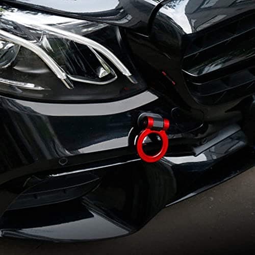 AUTO MT RED Round Car Tow Hook Universal Decorative Racing Style Trailer Sticker Rear Strap Towing Belt Car Bumper (ONLY Decoration) (RED Round Dummy Hook.)