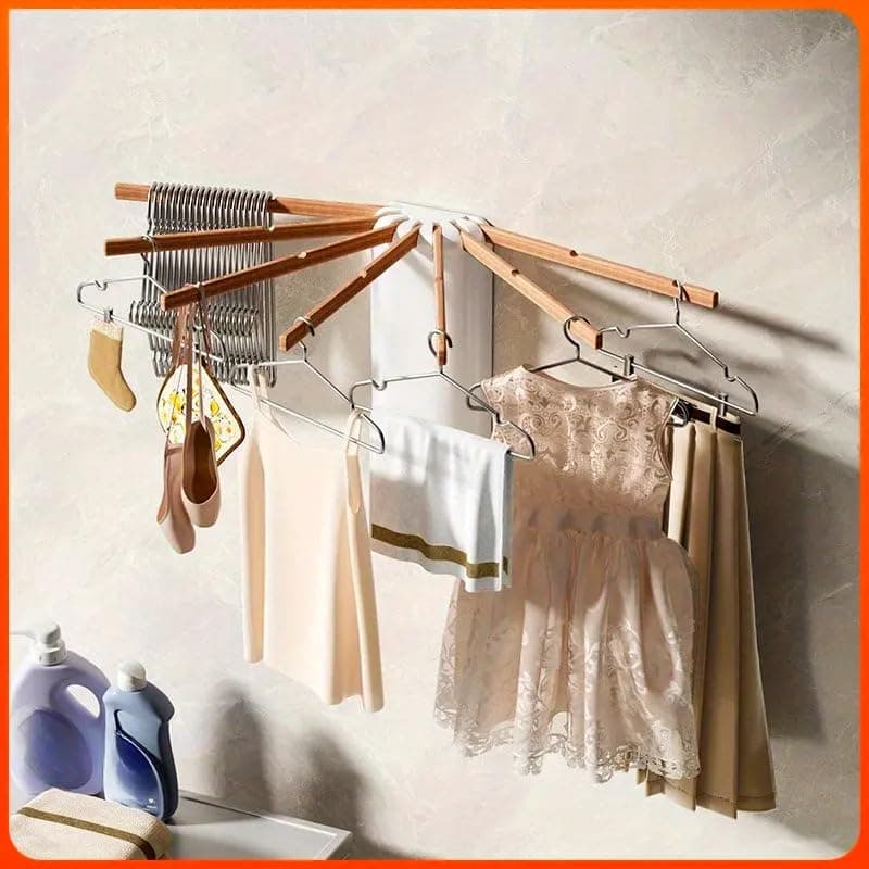 Luteti Foldable Wall Mount Laundry Drying Rack Collapsible Octopus Shape Clothes Drying Rack Indoor Space Saving Drying Rack Solid Wooden Over The Door Clothes Drying Rack