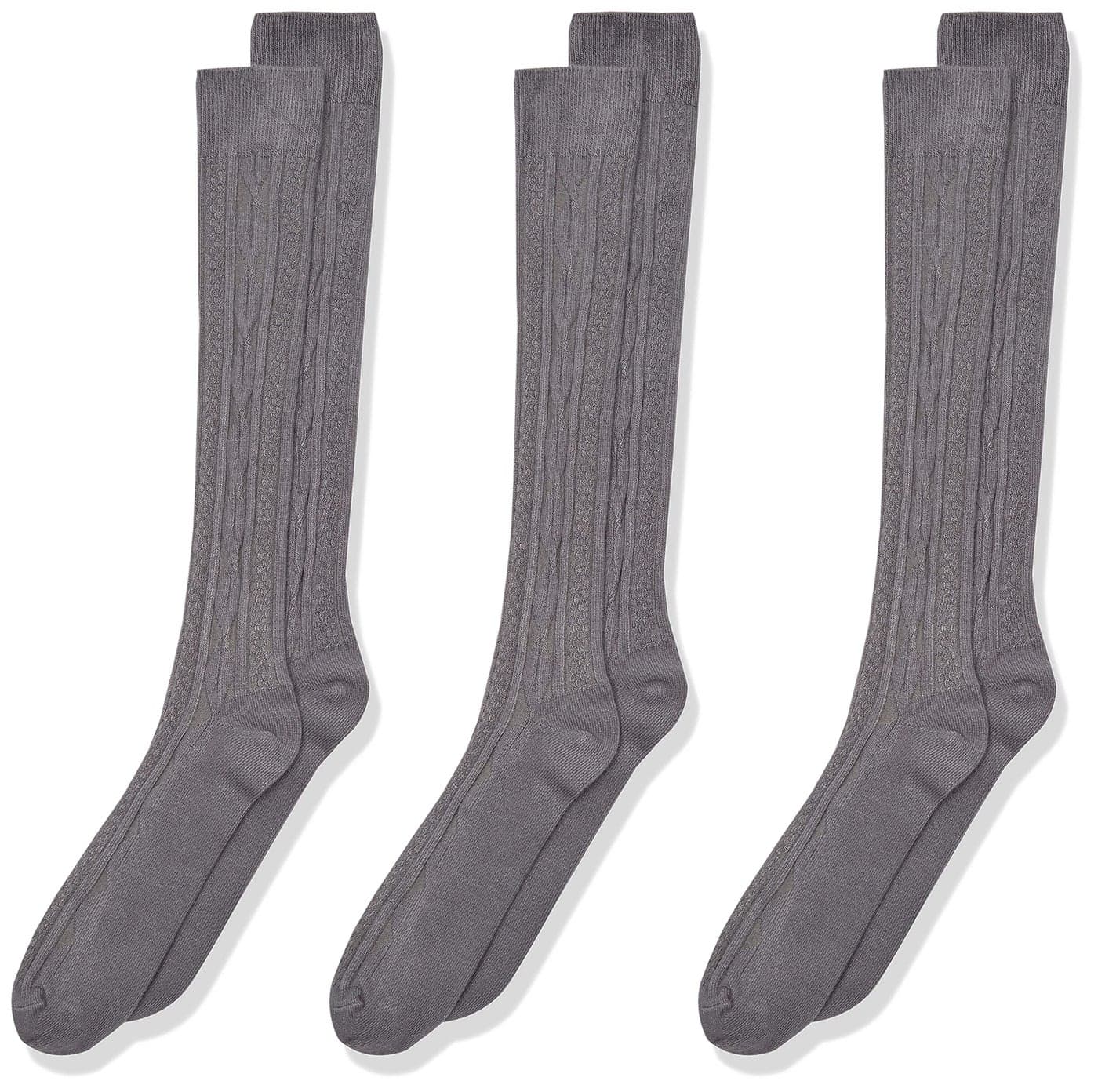 Jefferies Socks Girls 7-16 School Uniform Acrylic Cable Knee High 3 Pair Pack, Grey, X-Large