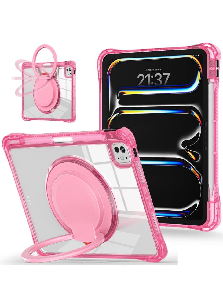 For iPad Pro 11 (2024) Case Rotary Kickstand PC+TPU+Acrylic Tablet Cover - Rose