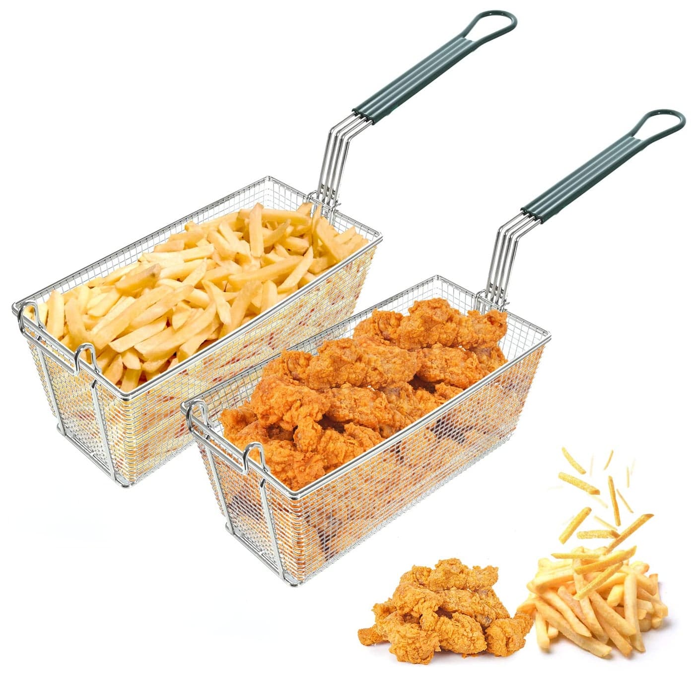 Delizon Deep Fryer Basket with Front Hooks NonSlip Handle 132 x 65 x 59 Basket 112 Long Handle Easy Installation
