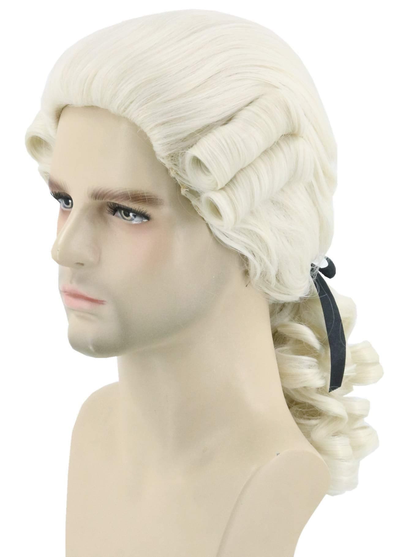 Topcosplay Mens Funny Wigs Colonial Historical Judge Costume Wig Beige Halloween Cosplay Party Wigs