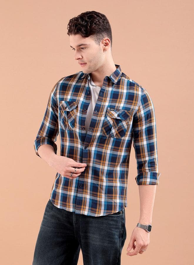 Men Brown Slim Fit Khaki Shirt
