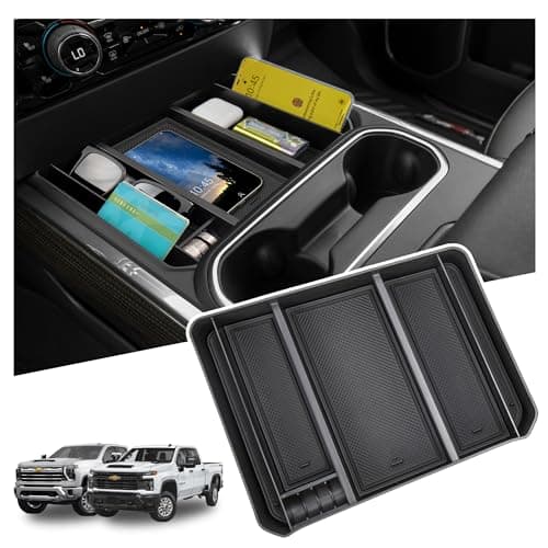 Sinminou Center Console Organizer Compatible with 2024-2026 Chevy Silverado 2500 HD/3500 HD Interior Accessories, Armrest Storage Box with Coin Slot(Only Fit Full Console with Bucket Seat)