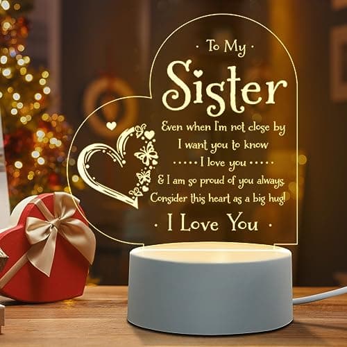 Afterprints Sister Gifts - to My Sister Night Light, Sister Birthday Gifts, Sisters Gifts from Sister Brother on Christmas, Graduation, Wedding, Engraved Night Lamp