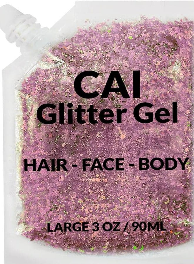 (Rose Gold Pouch) - Hair and Body Glitter Bag Pouch Holographic Cosmetic Grade Glamour 90ml, Rose Gold Pink