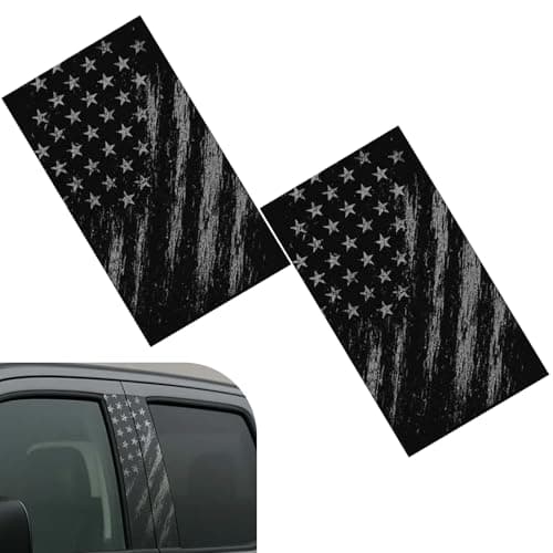 Zosgrew 2 PCS Car B Pillar Sticker Personalized Aged American Flag Patriotic Decal Waterproof Car Center Window Decoration Decals Universal for Most Automobiles Black