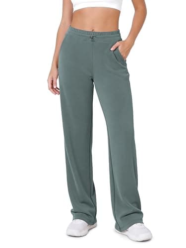ODODOS Women's Modal Soft Wide Leg Pants with Pockets Adjustable Shockcord High Waist Casual Lounge Pants-31 Inseam, Slate Green, Large