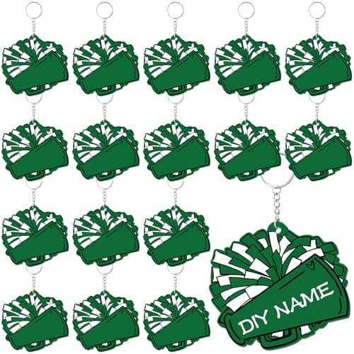 Tondiamo 20 Pcs Megaphone Cheer Keychain Bulk Cheer Gifts Cheerleader Pom Pom Bag Tag Cheerleader Acrylic Luggage Keychain Valentines Gift(Green)