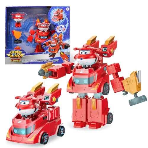 Super Wings Transformable Toys 6 Super Robot and 2 Mini Jett Transforming Suit 2 in 1 Racing CarRobot Action Figure for Boys and Girls Age 3 Gifts for Preschool Kids Red