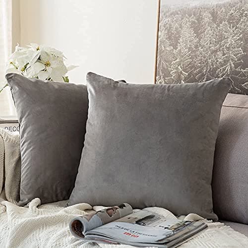 Sparrow World Decorative Holland Velvet Cushion Square Pillow Covers Pillowcases for Sofa Bedroom with Invisible Zipper || (Grey, Set of 1 Piece (16X16 Inches))