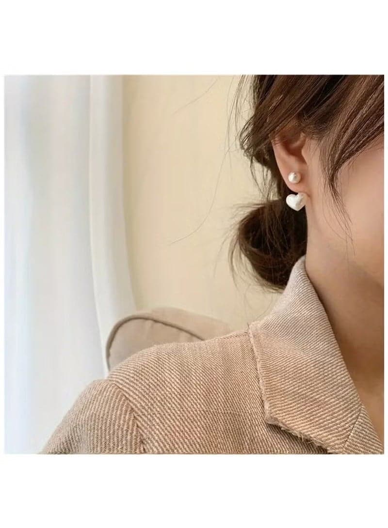 1 Pair Classic Heart-Shaped Faux Pearl Stud Earrings, Hypoallergenic White Golden Plated Alloy with Acrylic Inlay