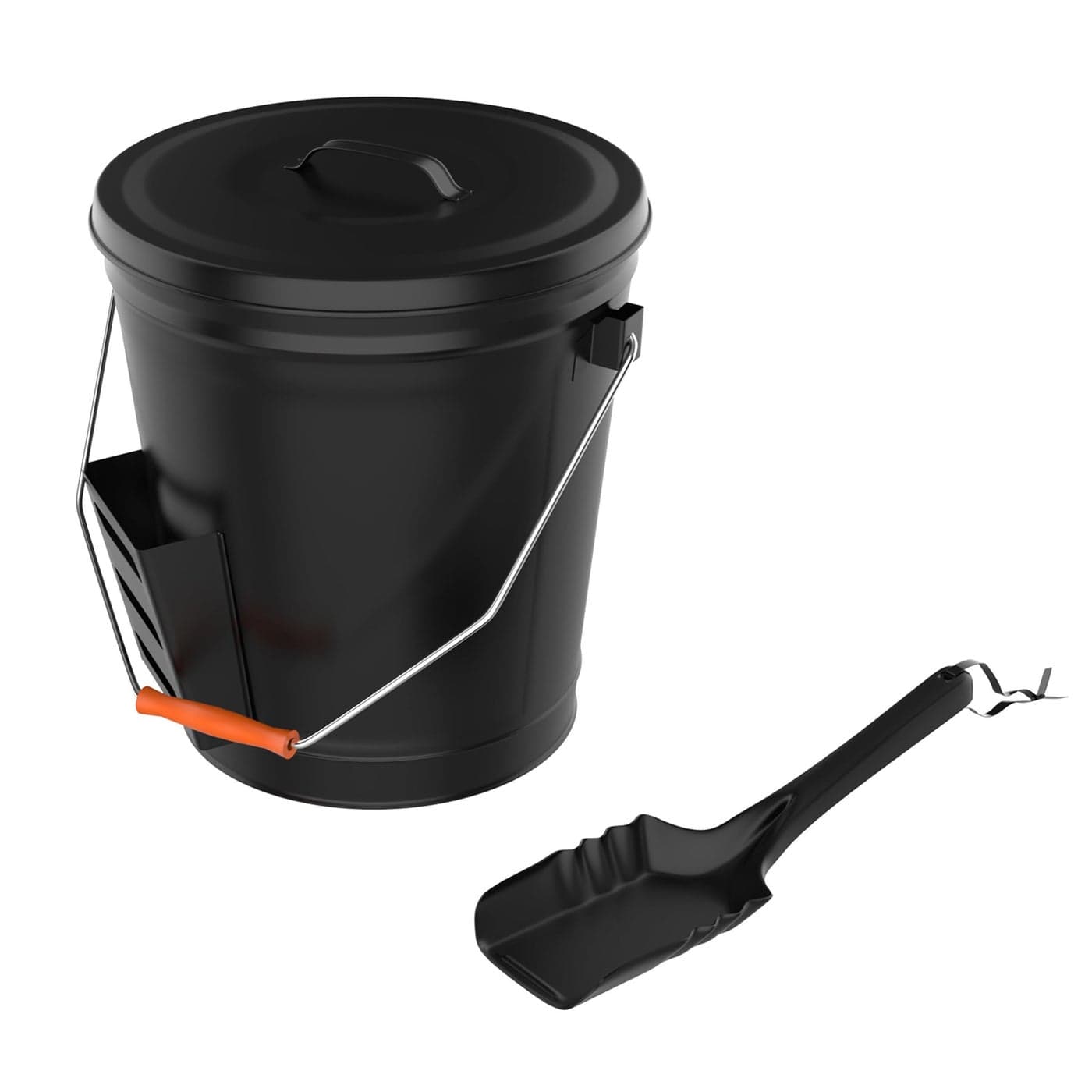 HomeComplete 475 Gallon Black Ash Bucket with Lid and ShovelEssential Tools for Fireplaces Fire Pits Wood Burning StovesHearth Accessories