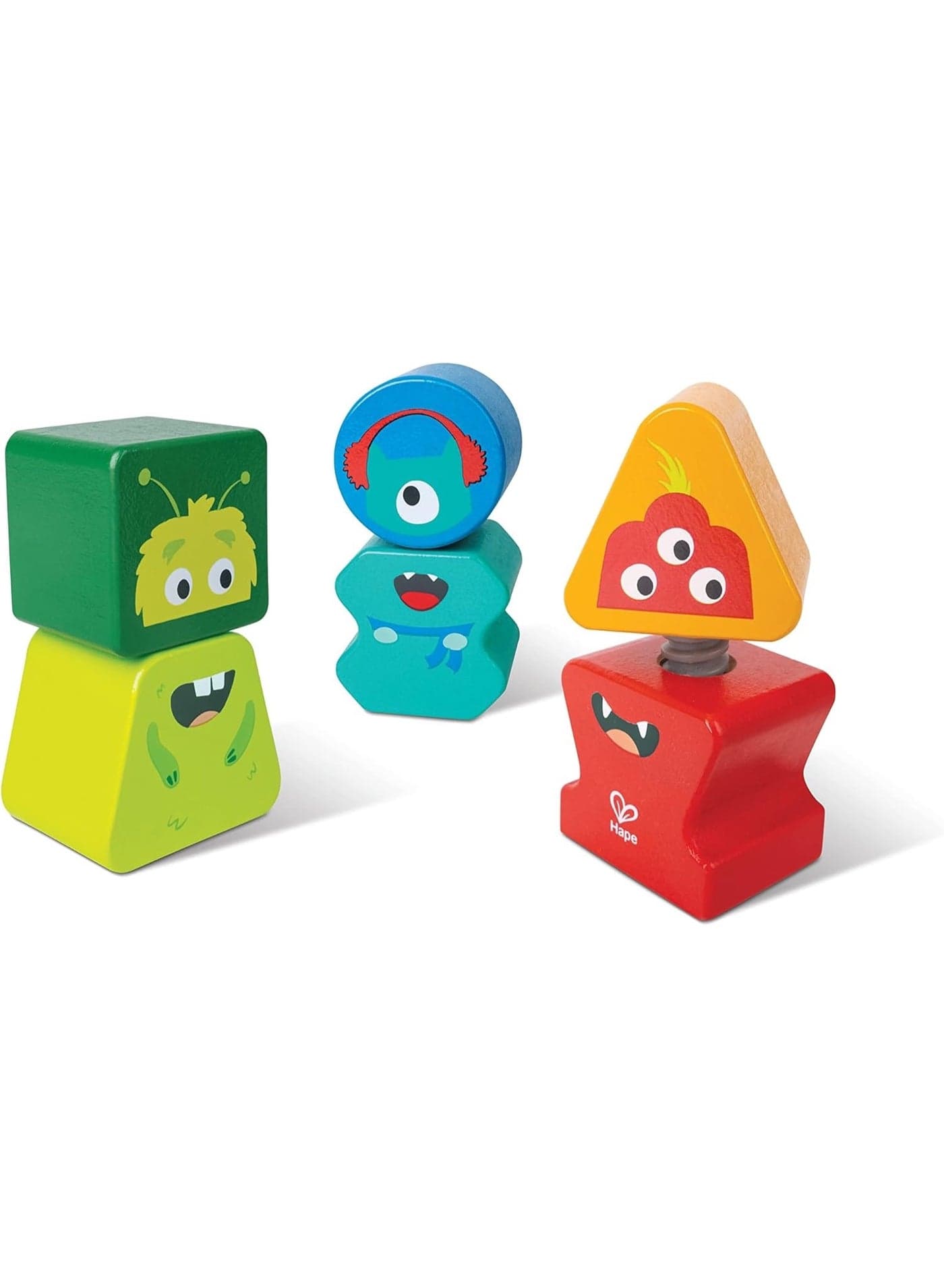 Hape, 3-Pcs Building Blocks Monster Buddies | Mix & Match Colours | Colorful Wooden Blocks | Perfect For Storytelling & Color Recognition | For 2...