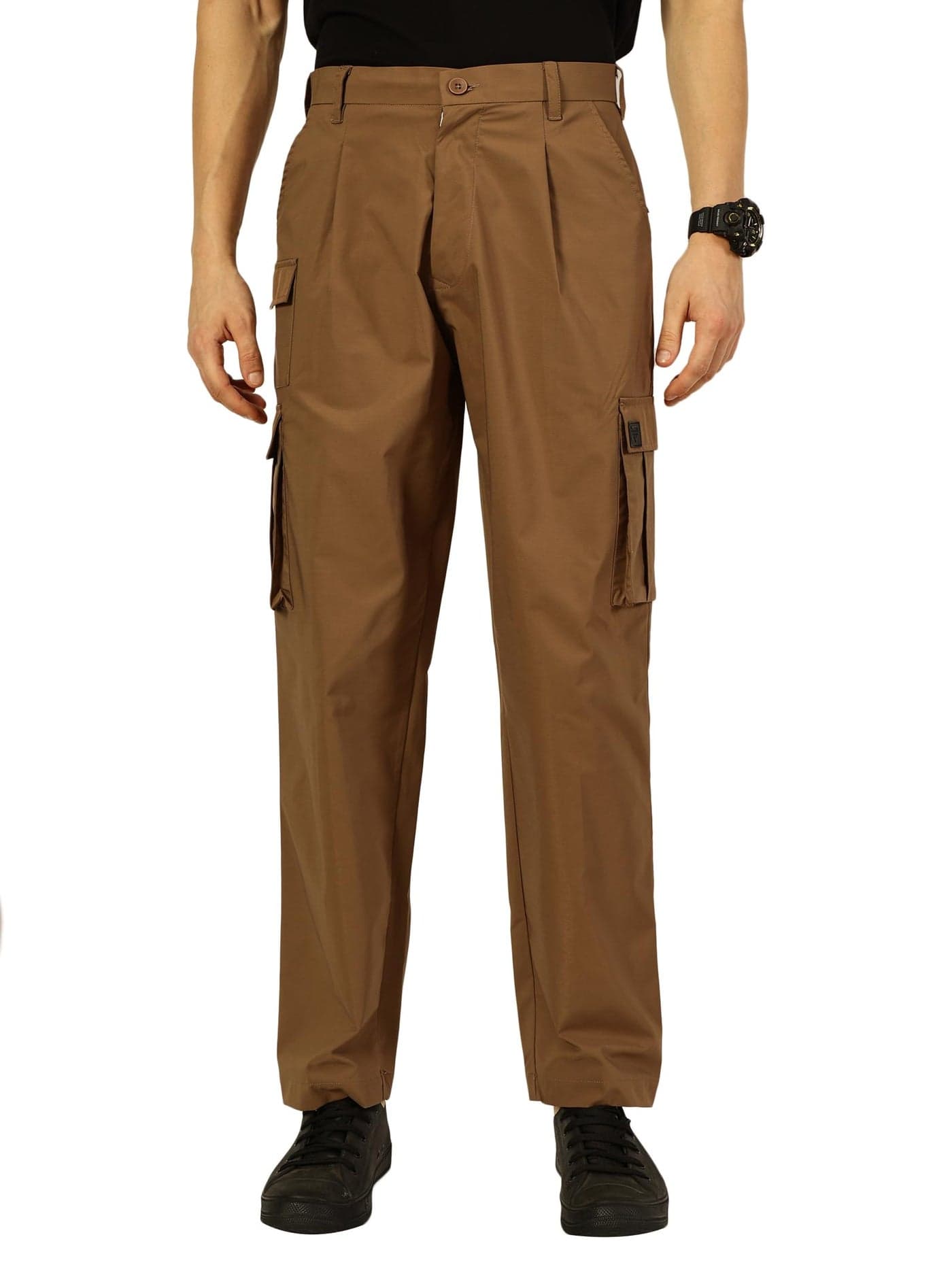 Thomas Scott Men’s Smart Loose Fit Pleated Cargo Trousers(TSB056_Khaki_32)