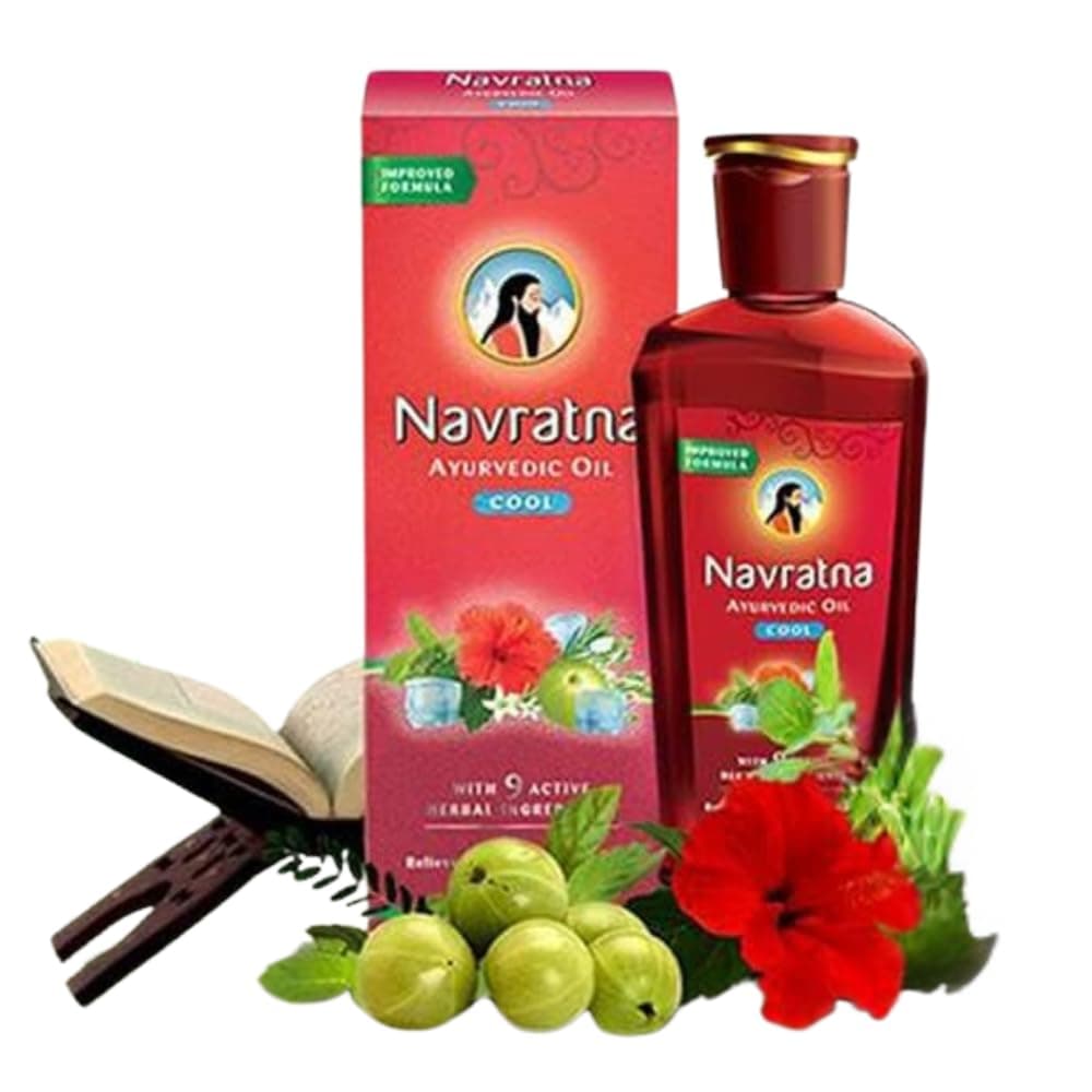 Navratna Ayurvedic Cool Oil with 9 Active Herbal Ingredients Relaxing Head Massage Oil Revitalizes Scalp Strengthen Hairs Provides Cooling Effects 338 Fl Oz100ml