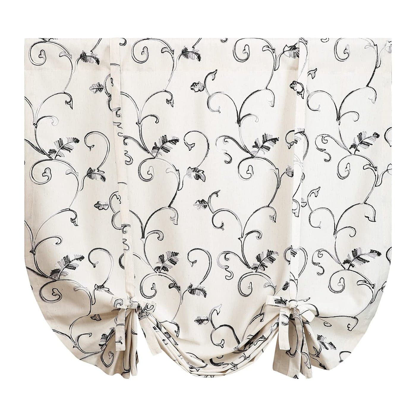 VOGOL Tie Up Curtains for Windows Gray Vines Embroidered Balloon Shades Rod Pocket Adjustable Window Treatment for Nursery Kitchen Farmhouse 42x63 One Panel