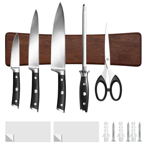 HOSHANHO Knife Magnetic Strip Acacia Wood Powerful Magnetic Knife Strips Magnetic Knife Holder for Wall 10 Inch Use as Magnetic Tool Organizer Home Organizer