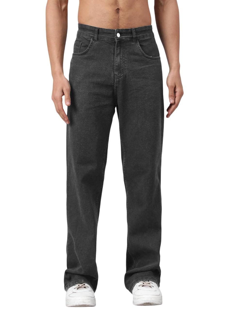 KOTTY Men's Solid Dark Shade Grey Button Straight Fit Jeans (Grey,L)-KOTTYMENSJEANS49L