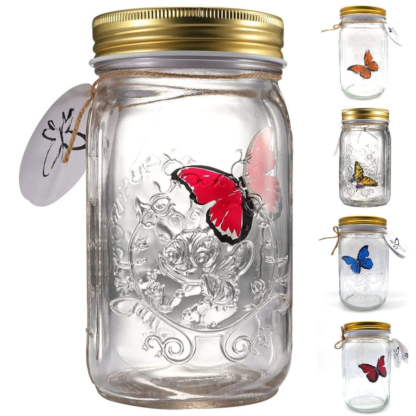 KIDELI Butterfly Collection LED Light Romantic Glass Animated Butterfly in a Jar Gift Decoration Red