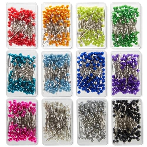 Juvale Sewing Pins with Colored Ball Heads - 1200 Pieces, 12 Colors, 1.5 in Length - Stainless Steel Ball Head Pins for Fabric, Quilting & Dressmaking - Bulk Sewing Pack