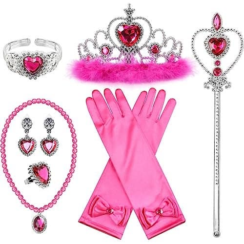 Princess Dress Up Accessories Princess Gloves BIBUTY 7pcs Dress Up Set for Toddler Girls with Princess Crown Wand Gloves Necklace Earrings Bracelet and Ring Costume Toys for 36 yr Little Girls