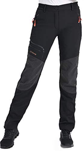 Postropaky Womens Outdoor Snow Ski Pants Waterproof Hiking Insulated Softshell Pants Snowboard Zipper Bottom Leg(313Black4R)