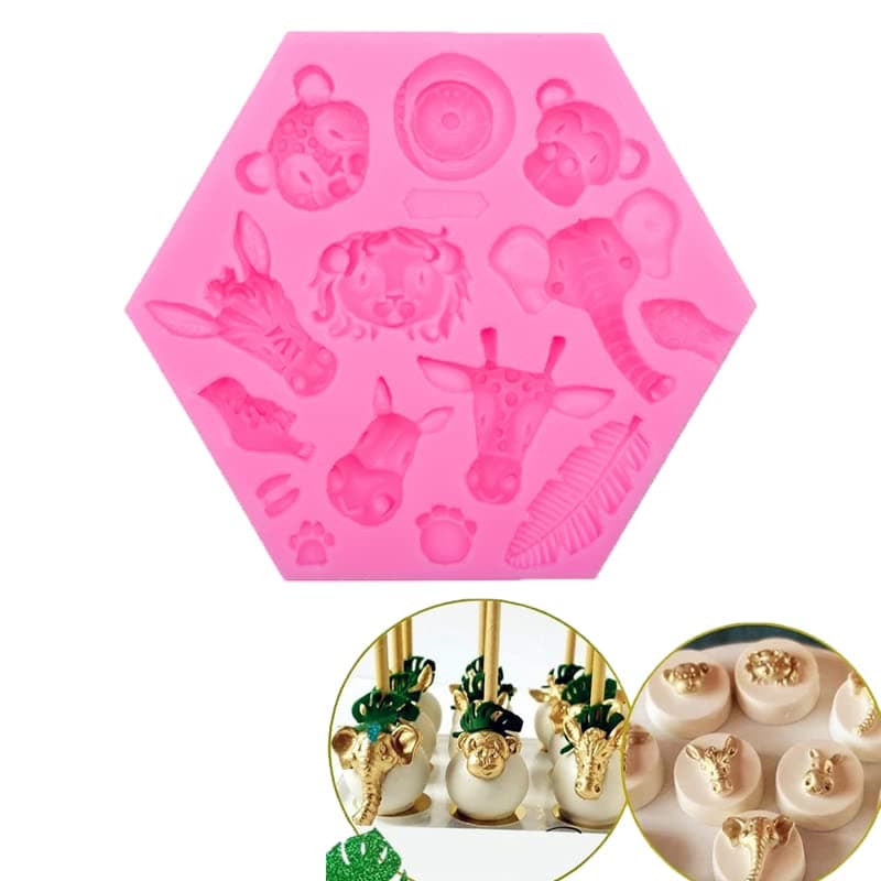 Guratapa Forest Animals Elephant Lion Giraffe Monkey Zebra Hippo Silicone Mold for Fondant Chocolate Molds Ice Cube Gum Clay Biscuit Plaster Resin Cupcake Topper Birthday Party Cake Decor Moulds