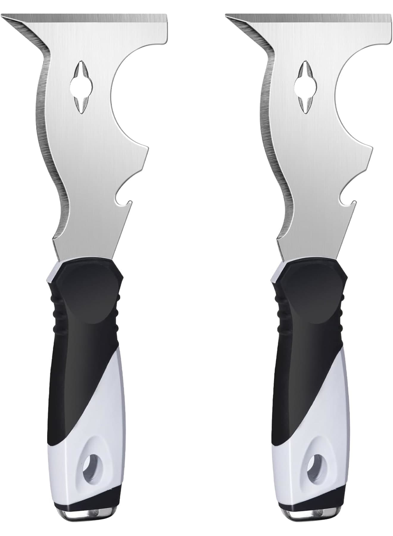 Multi Use Putty Knife, 2 Pack, 10 in 1 Paint Scraper, Painters Tool with Hammer End, Taping Spackle Knife, for Wood Metal Surfaces