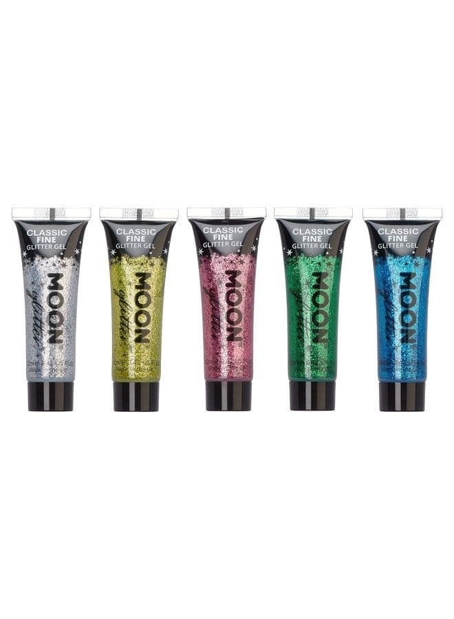 Classic Fine Glitter Gel by Moon Glitter - 0.40fl oz - Set of 5 - Glitter Face Paint