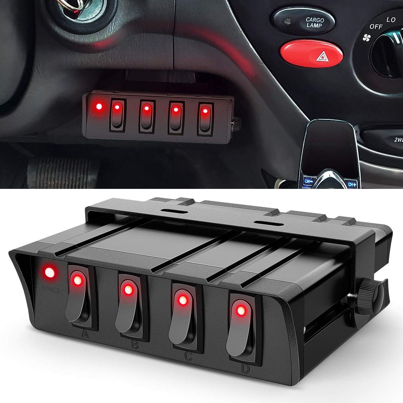 Nilight 4 Gang Rocker Switch Box SPST Toggle Panel 12V 24V 20A 40Amp Max for Automotive Cars Vehicles Boats RVs Campers SUVs