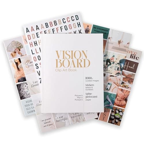 Vision Board Book for Women 1000 Images Quotes Affirmations TearOut Perforated Pages Letter Number Stickers Complete Vision Board Kit Collage Clip Art Book for Goal Setting