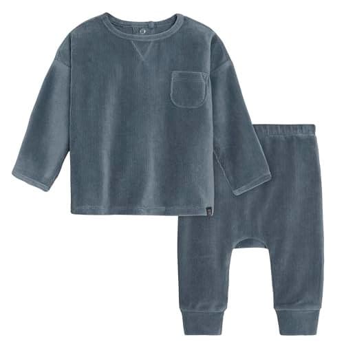 Modern Moments by Gerber Baby Unisex 2-Piece Top & Pant Set, Medium Blue, 0-3 Months