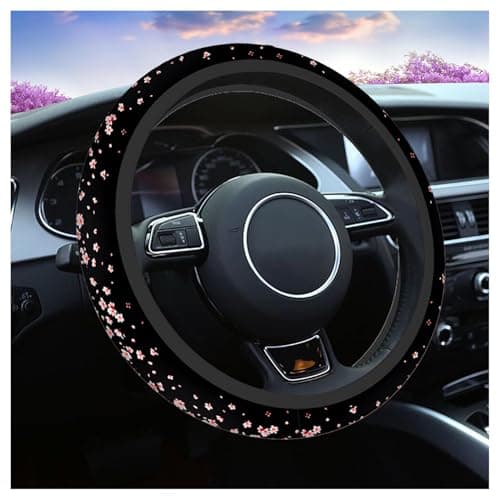 Swono Flower Pink Steering Wheel Cover Beautiful Cherry Blossom Flower Pink Universal 15 Inch Auto Car Steering Wheel Covers SUV Anti Slip Wheel Wrap Protector for Men Women