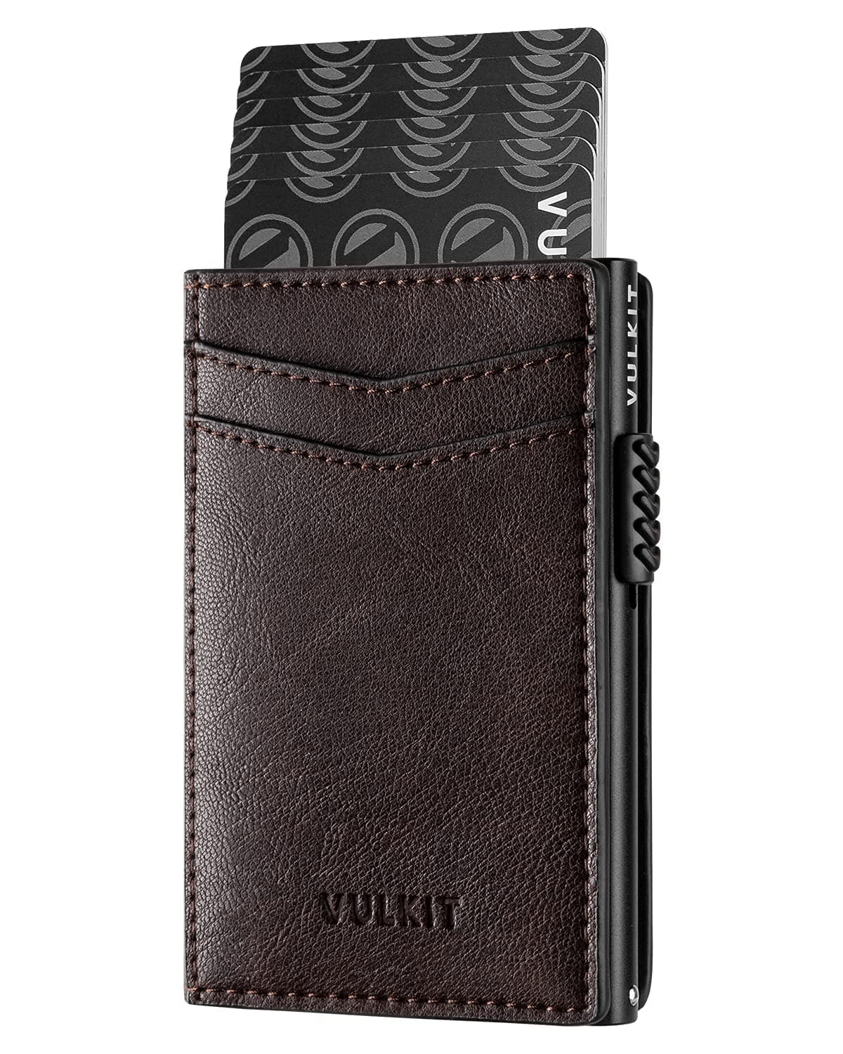 VULKIT Men's Slim Wallet Pop Up Card Holder RFID Blocking Metal Wallet Minimalist Design Holds Up to 11 Cards