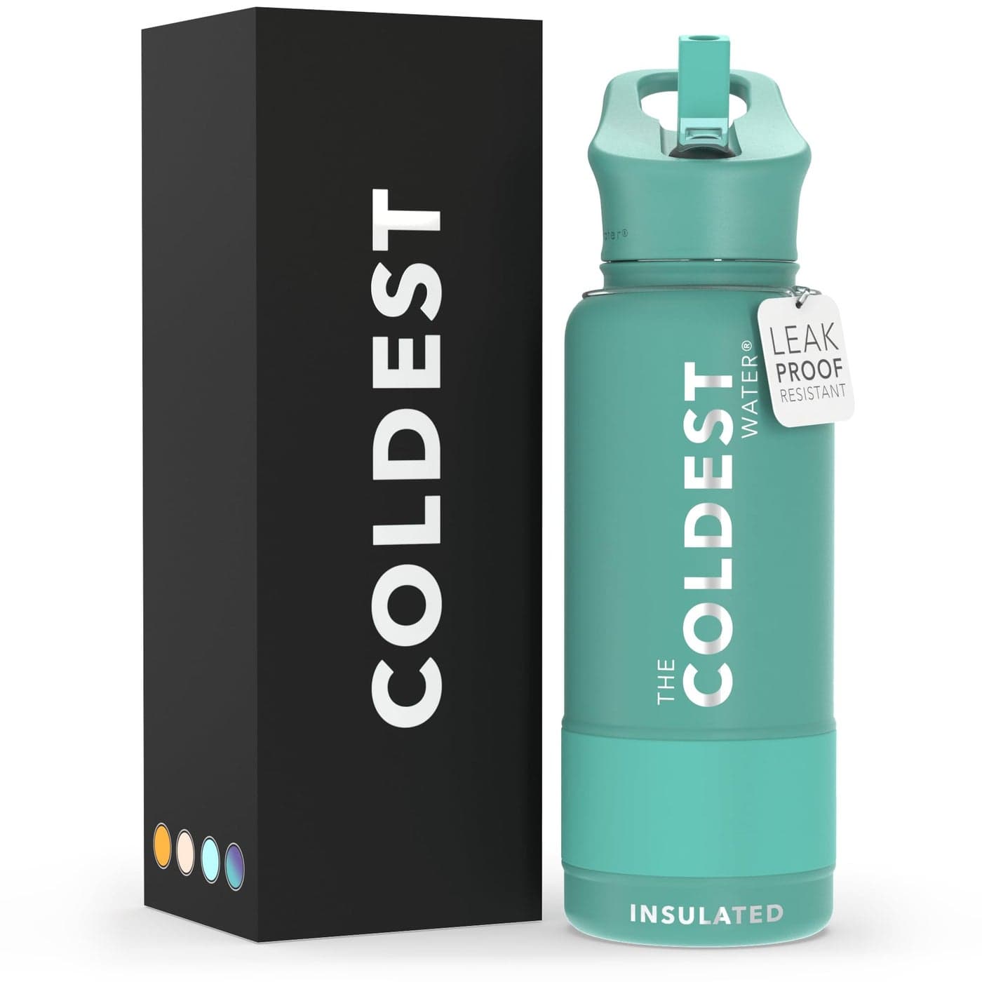 Coldest Insulated Water Bottle with Straw Lid Stainless Steel Metal Thermos for Men Women Terraform Green 32 oz