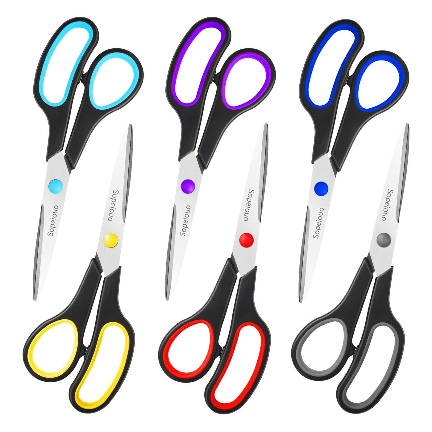 Scissors Set of 6Pack 8 Scissors All Purpose ComfortGrip Handles Sharp Scissor for Office Home School Craft Sewing Fabric Supplies HighMiddle School Student Teacher RightLeft Hand