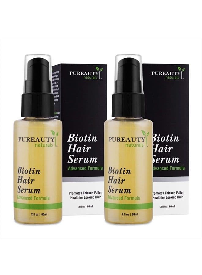 Biotin Hair Growth Serum Advanced Topical Formula To Help Grow Healthy, Strong Hair Suitable for Men and Women of All Hair Types Hair Loss Support By Pureauty Naturals (2 Fl Oz - Pack of 2)
